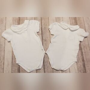 Janie and Jack 2 White Collared Bodysuits Onesies Baby Girls 12-18M